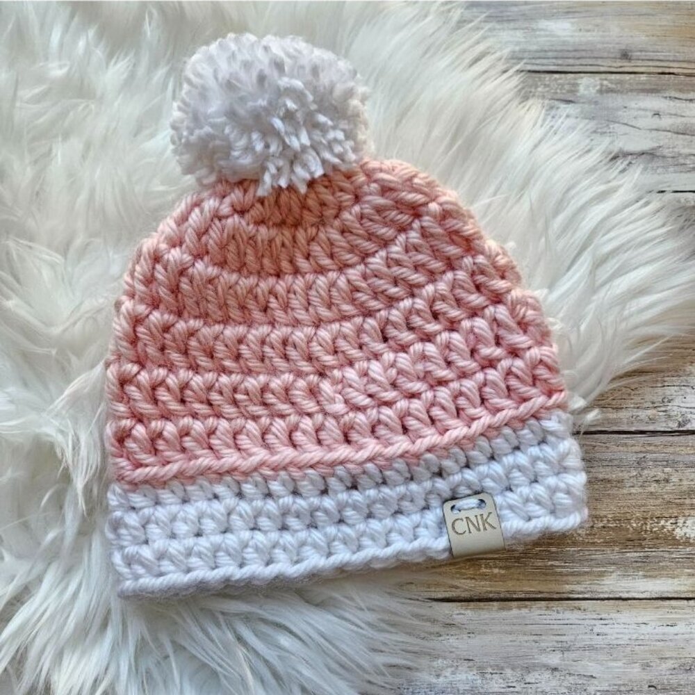 Toddler Hat from Cotton N Kandi on Etsy- 18" Chunky Knit Pom, Pink